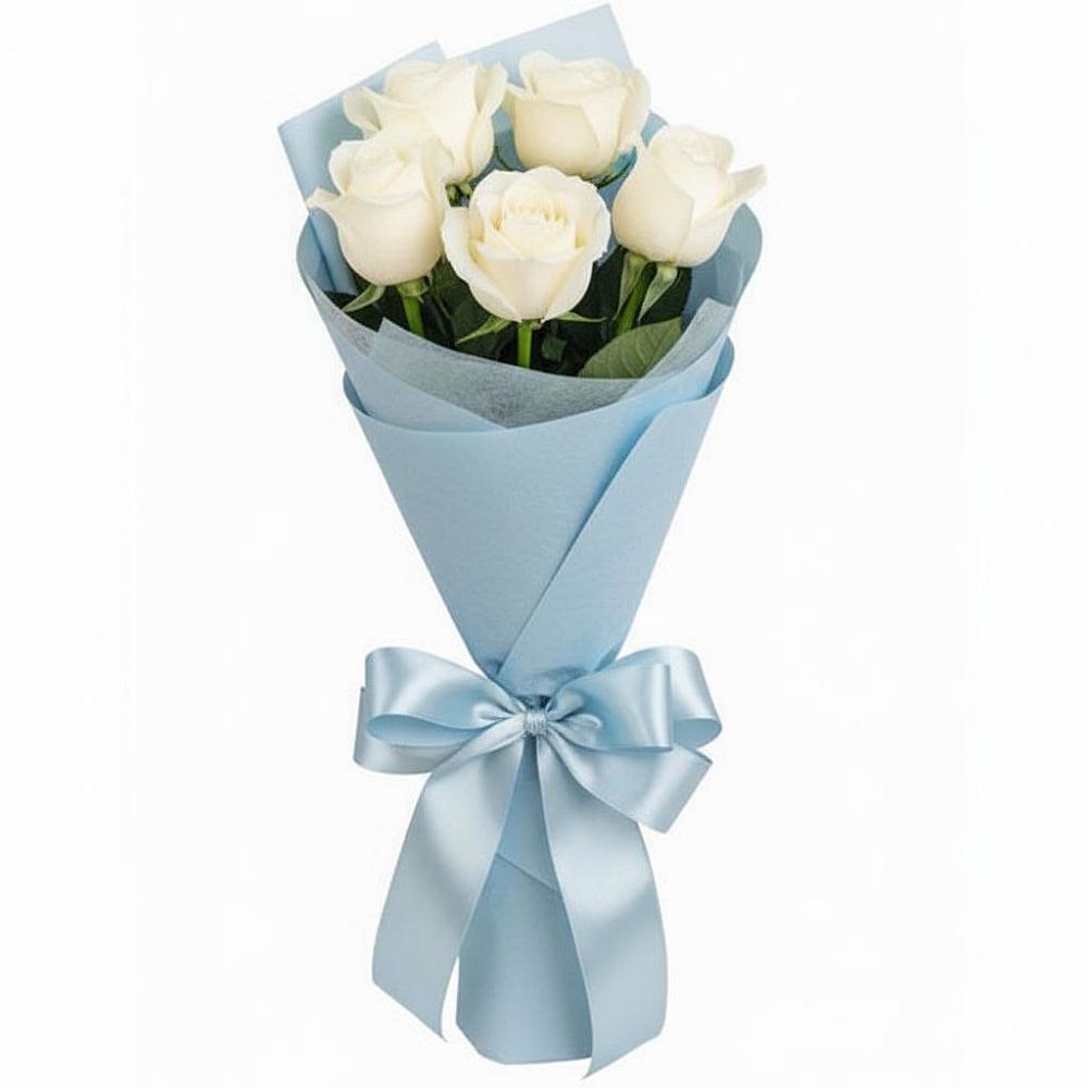 Букет 5 Белых роз Проуд в Дементьево