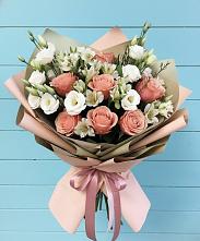 Букет цветов из:  Розы, Альстромерии и Лизиантусы в Дементьево