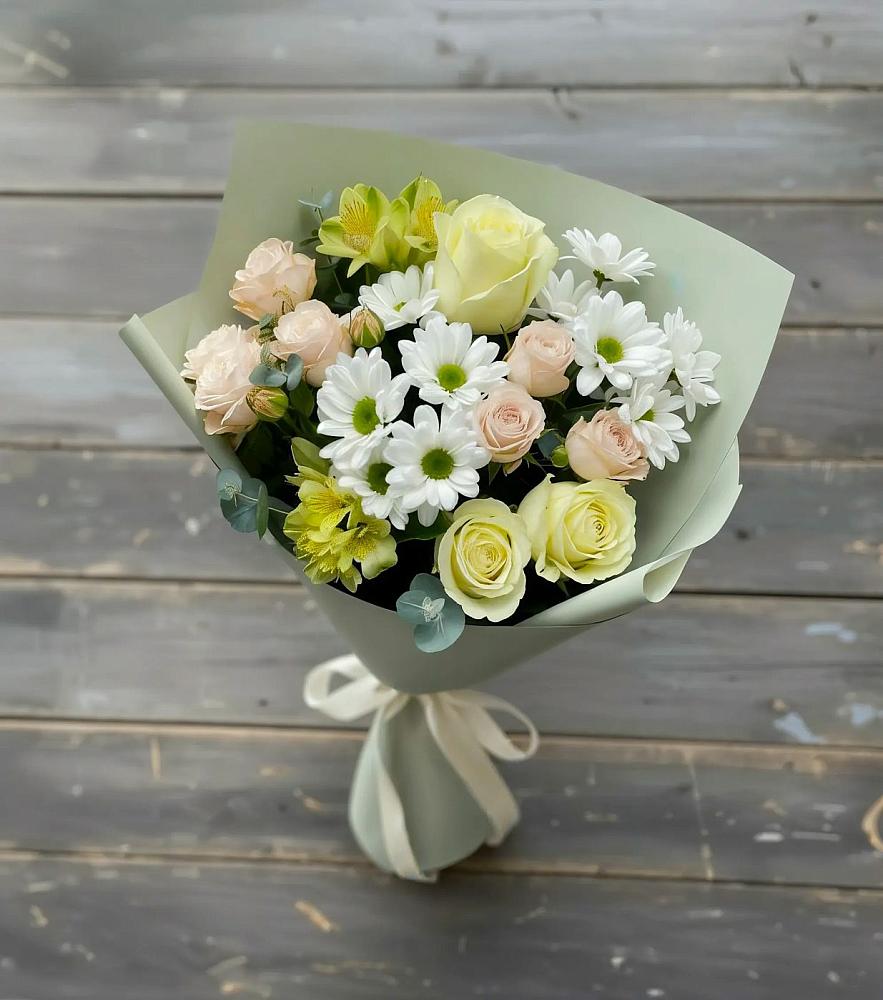 Букет цветов из: Альстромерии, Розы и Хризантемы в Дементьево