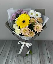 Букет цветов из:  Розы, Герберы и Хризантемы #REPLACE_PRED# Дементьево