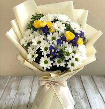 Букет цветов из:  Ирисы, Хризантемы и Розы #REPLACE_PRED# Дементьево