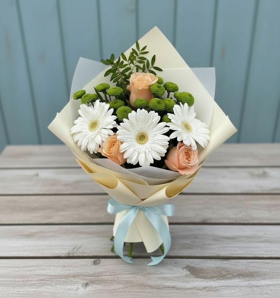 Букет цветов из: Герберы, Розы и Хризантемы в Дементьево