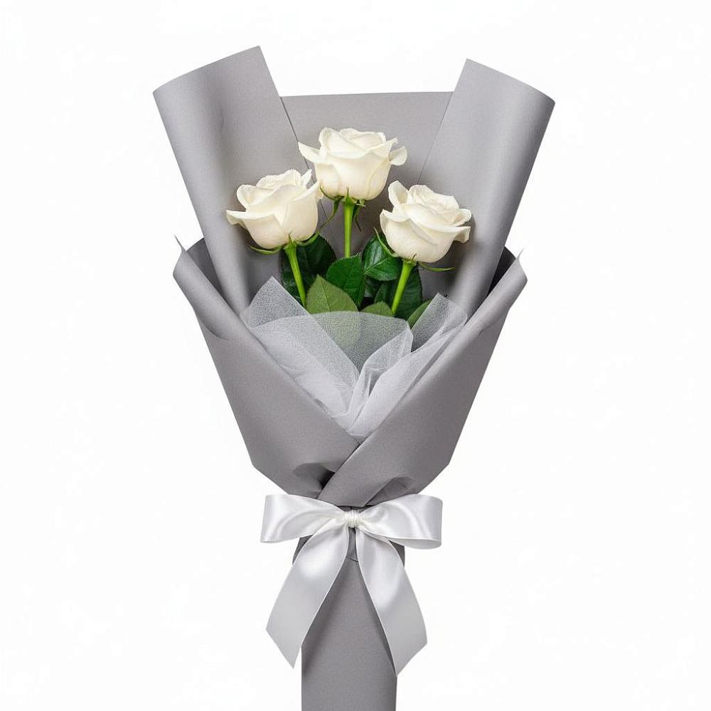 Букет 3 белые розы в Дементьево