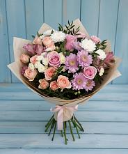 Букет цветов из:  Хризантемы, Розы и Альстромерии в Дементьево